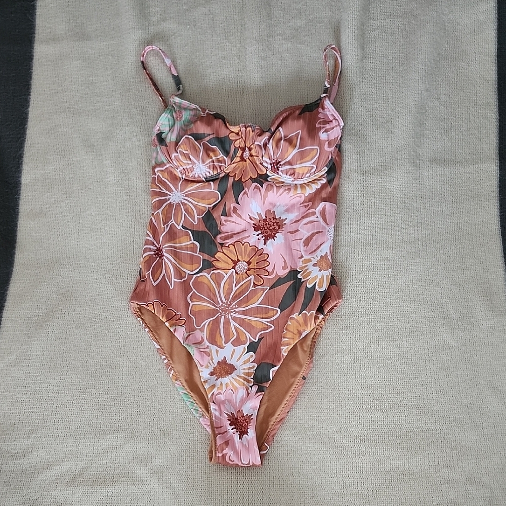 Roxy Orange and Green One-Piece Swimsuit - Picture 2 of 5